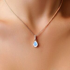 Moonstone Necklace, 925 Sterling Silver Teardrop Necklace, Rose Gold Moonstone